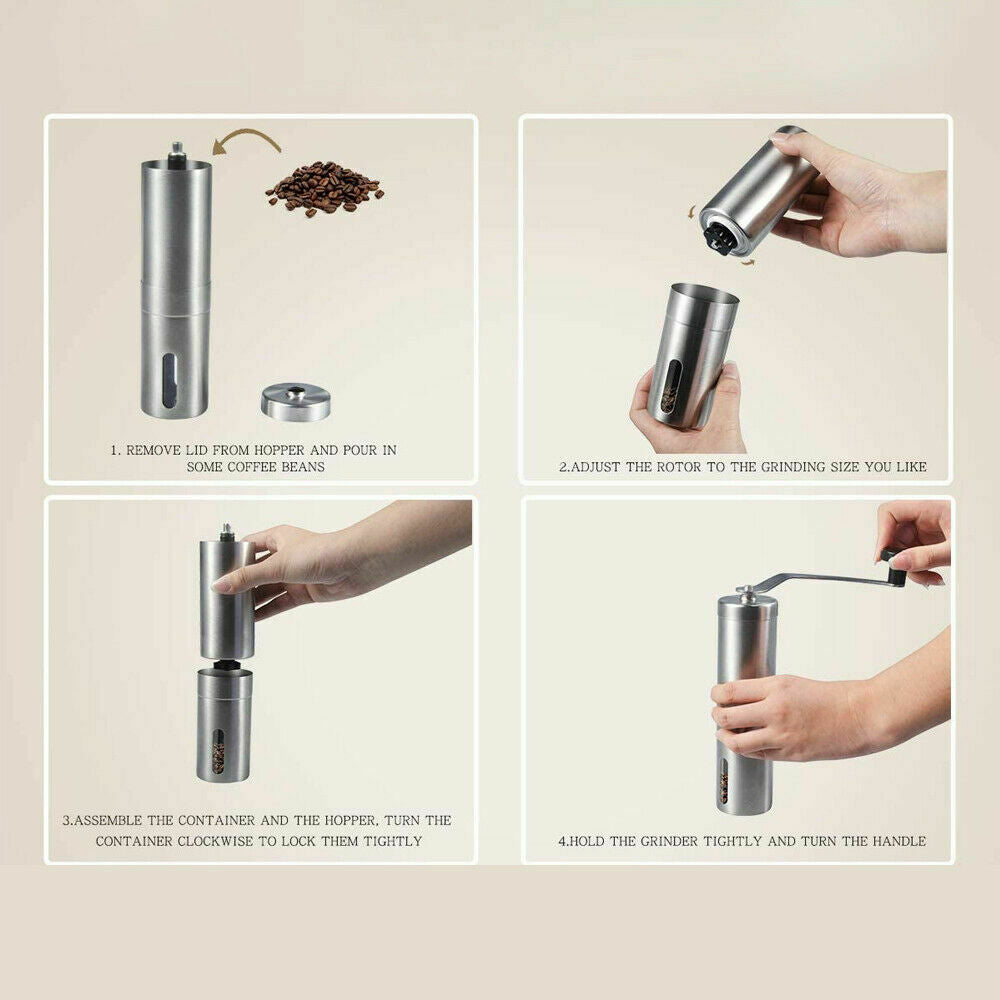 Home Portable Manual Coffee Grinder Stainless Steel with Ceramic Burr Bean Mill